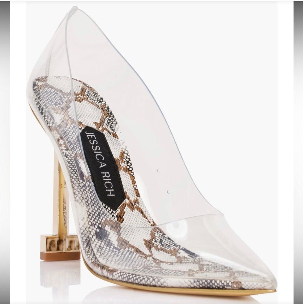 New Jessica Rich so fancy clear gold snake print heels sz 40